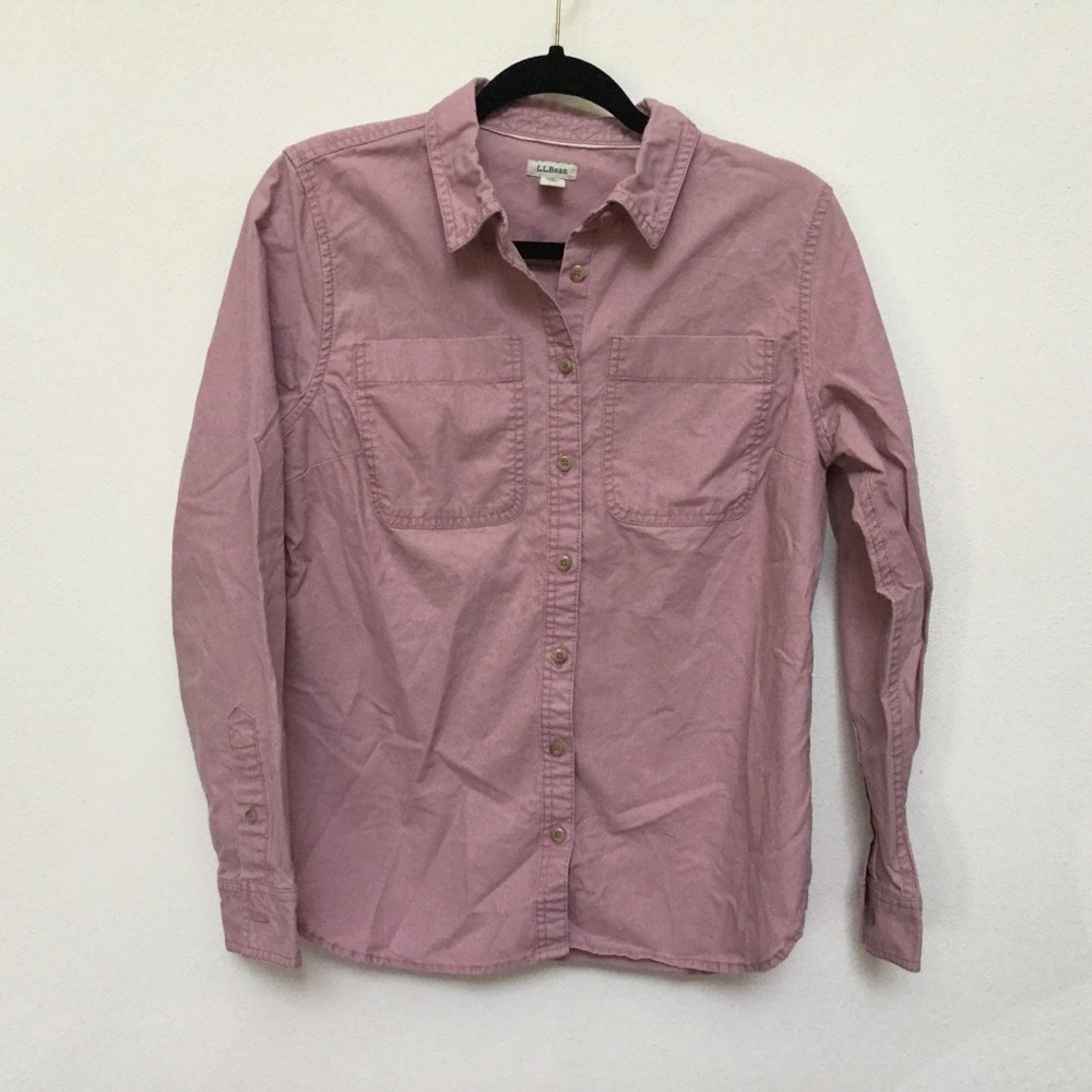 L.L. Bean Pink 100% Cotton Long Sleeve Button Down Top Size XS Outdoor Camping